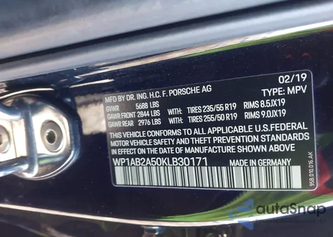 2019 Porsche Macan S z USA, uszkodzony, nr VIN WP1AB2A50KLB30171